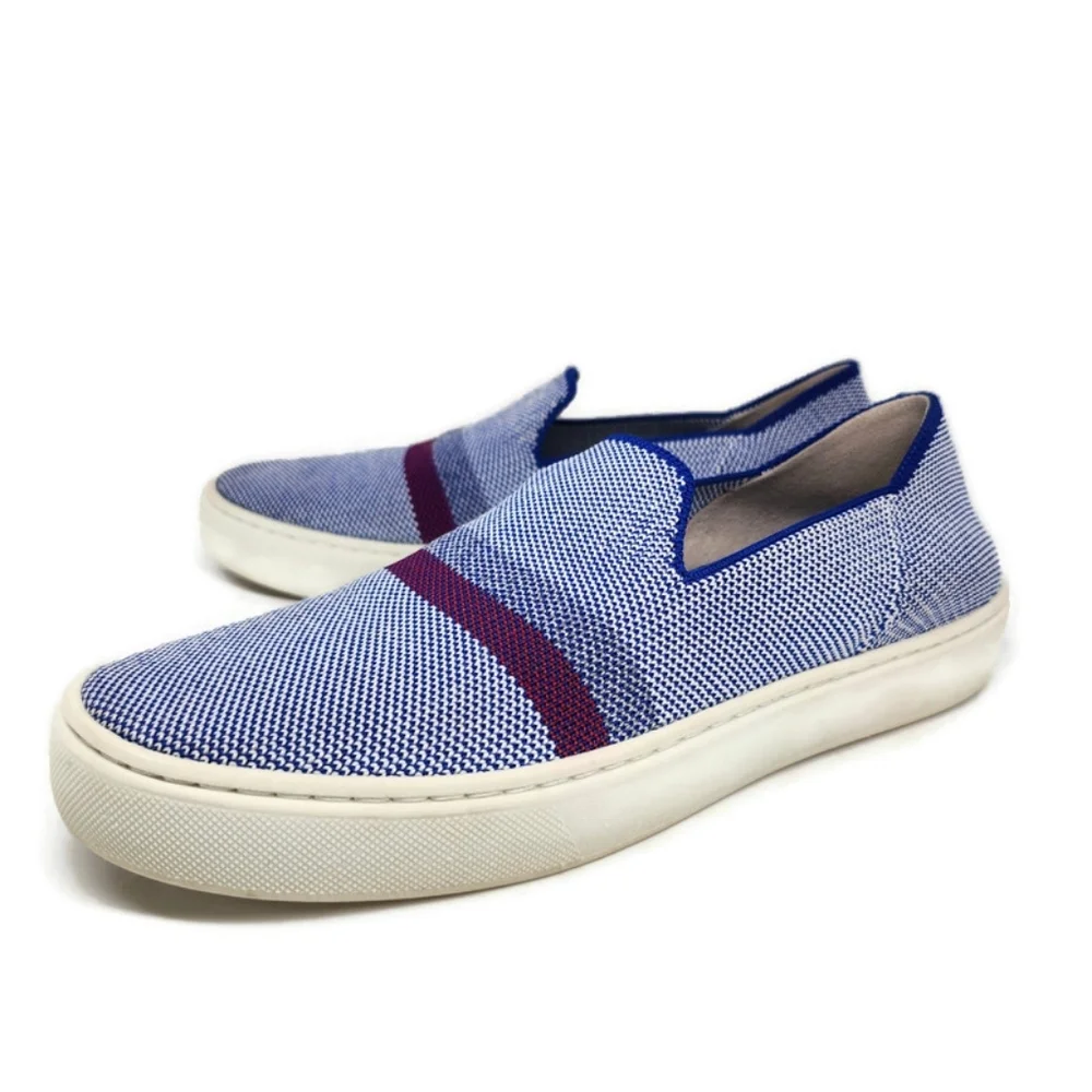 Rothy's Blue Reflective Stripe Knit Stretch Slip-On No-Lace Loafer Sneakers